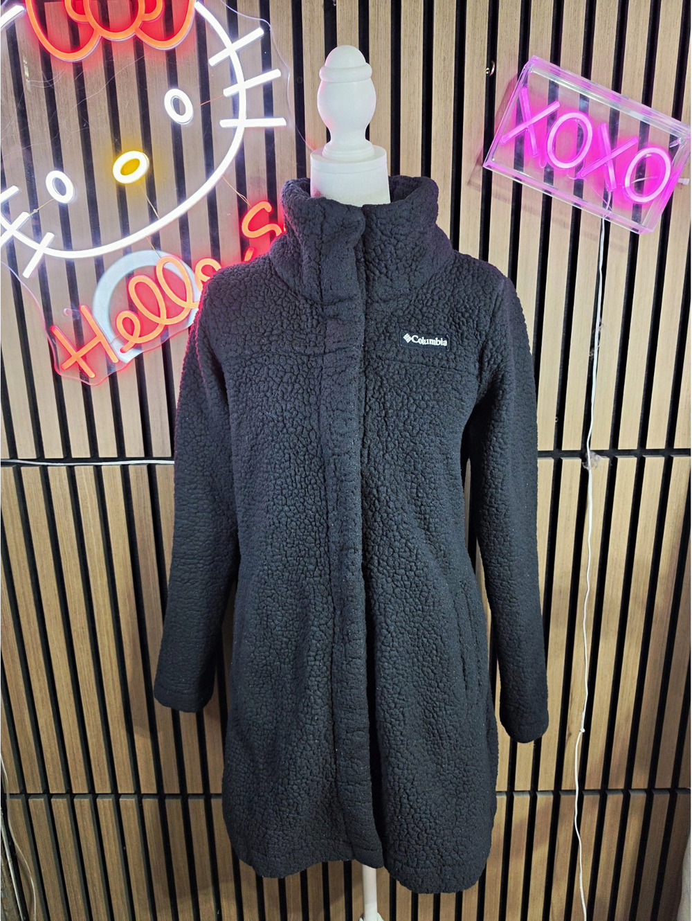 Columbia Jacket Womens S Black Snap Front Collared Mid-Length Logo XL6530